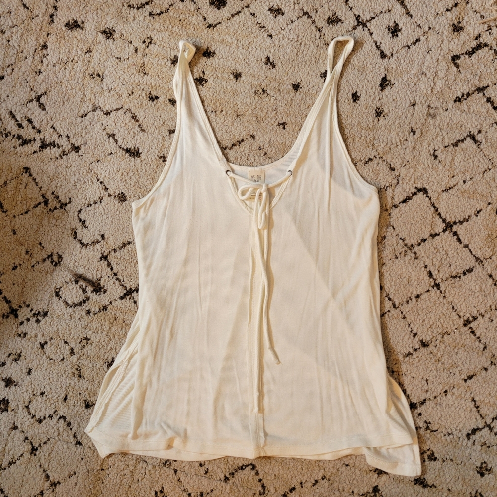 FREE PEOPLE WE THE FREE RIBBED TANK, SIZE LARGE, WHITE